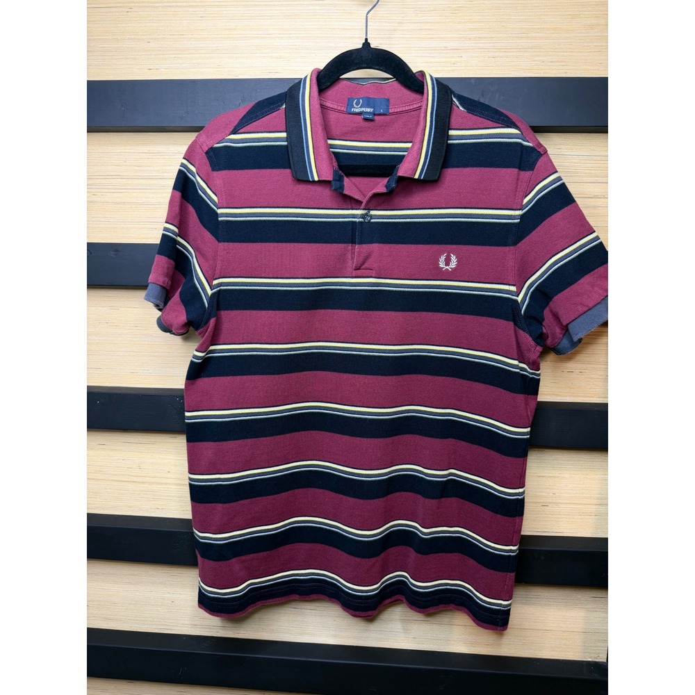 Fred Perry Mens Striped Pique Polo Shirt Burgundy Navy Yellow M6506 L